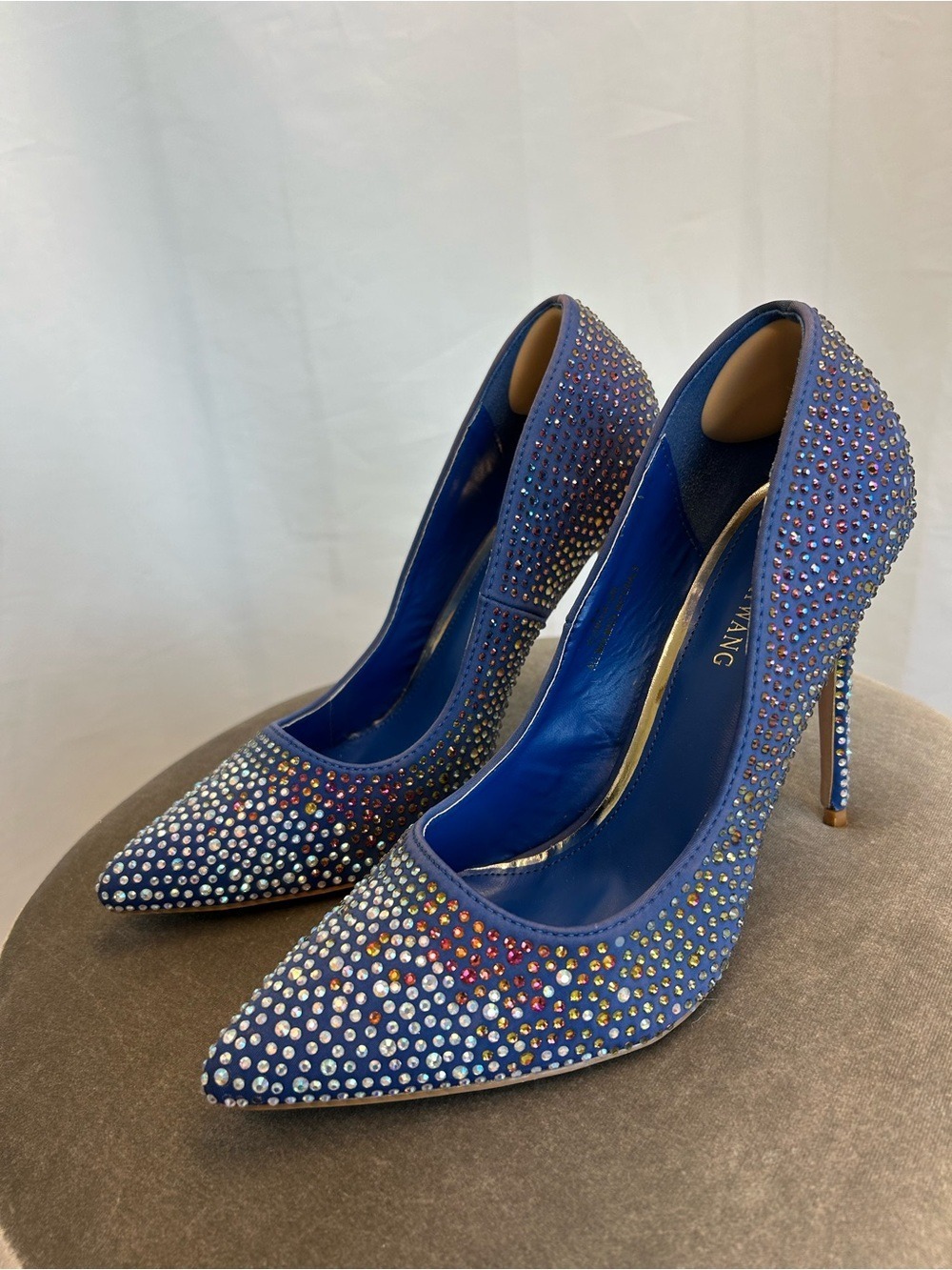Azalea Wang Blue Crystal Rhinestone Embellished Pointed Toe High Heel Pumps 8.5